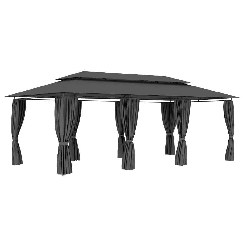 Gazebo with Curtains 236.2"x117.3"x106.3" Anthracite
