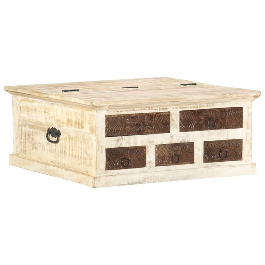 Coffee Table White 26.8"x26.8"x11.8" Solid Mango Wood