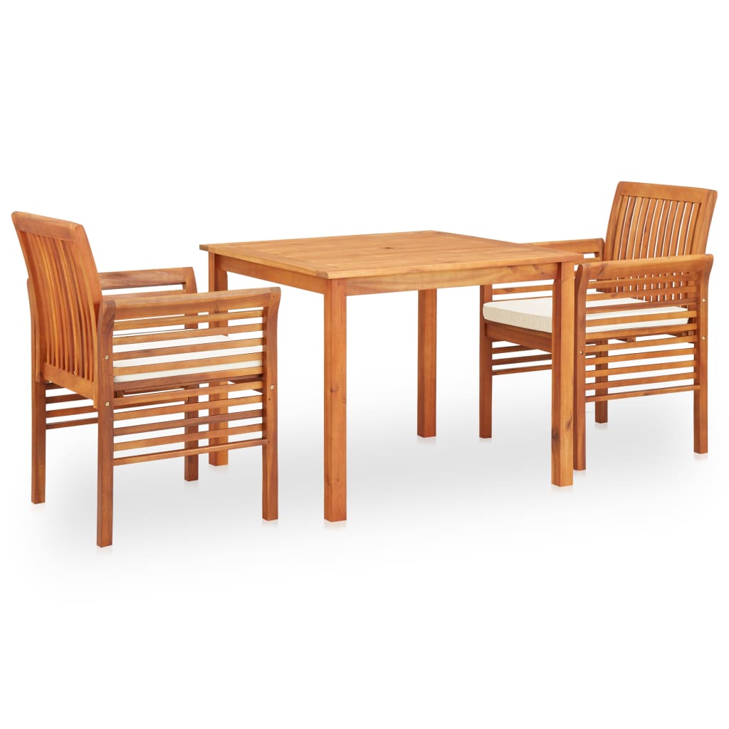 3 Piece Patio Dining Set with Cushions Solid Acacia Wood