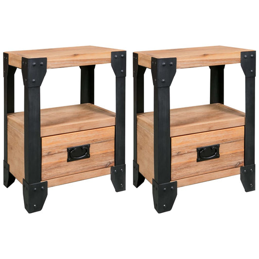 Nightstands 2 pcs Solid Acacia Wood Steel 15.7"x11.8"x21.3"