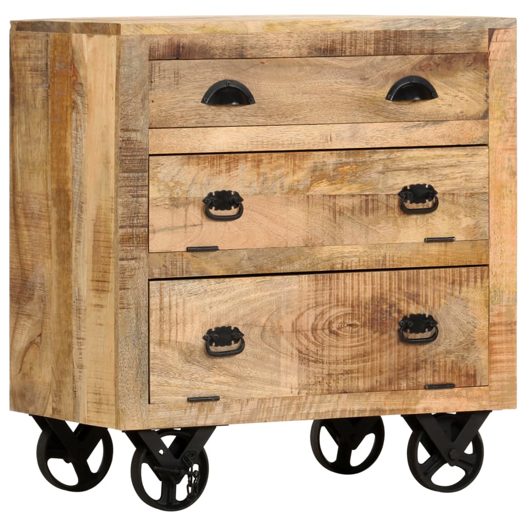 Side Cabinet with Wheel 27.6"x15.7"x29.5" Solid Mango Wood
