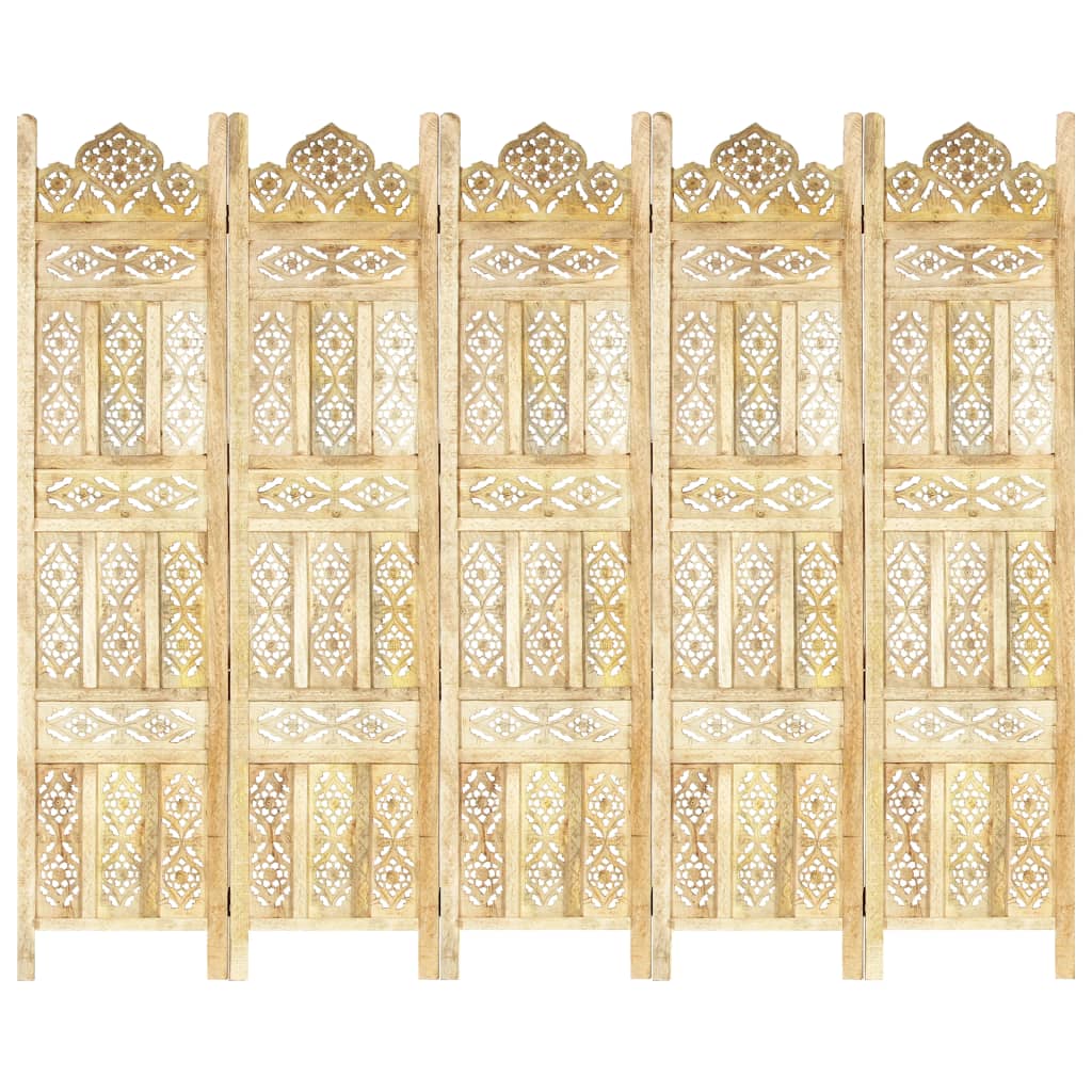 Hand carved 5-Panel Room Divider 78.7"x65" Solid Mango Wood