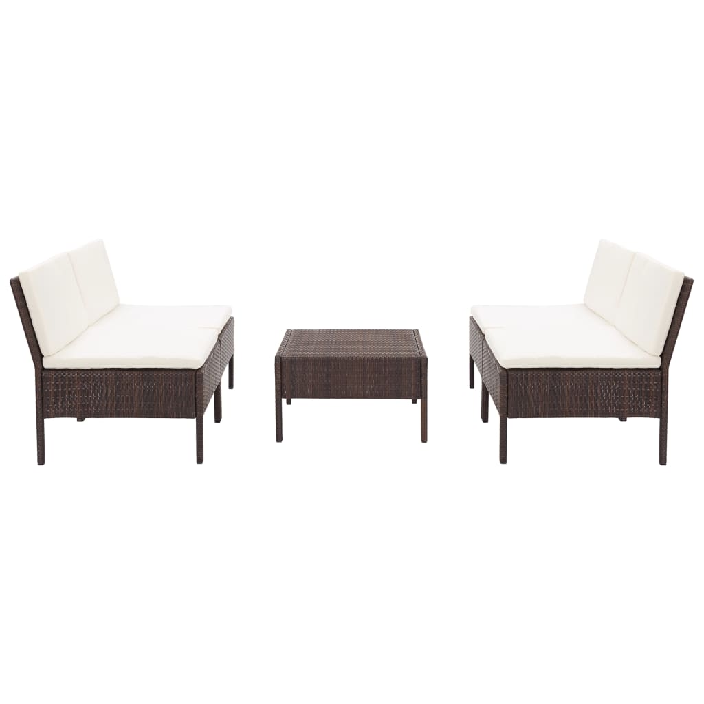 5 Piece Patio Sofa Set with Cushions Poly Rattan Brown