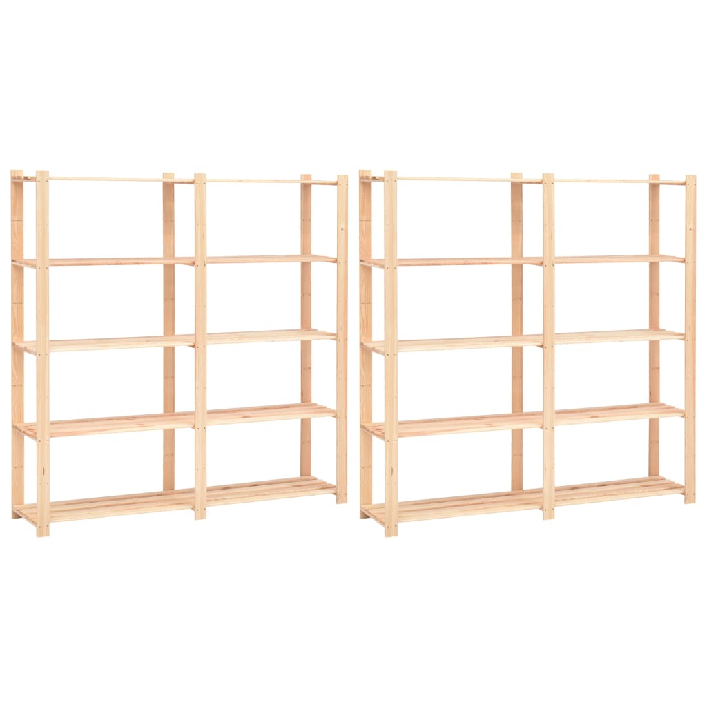 5-Tier Storage Racks 2 pcs 66.9"x15"x66.9" Solid Pinewood 1102.3 lb