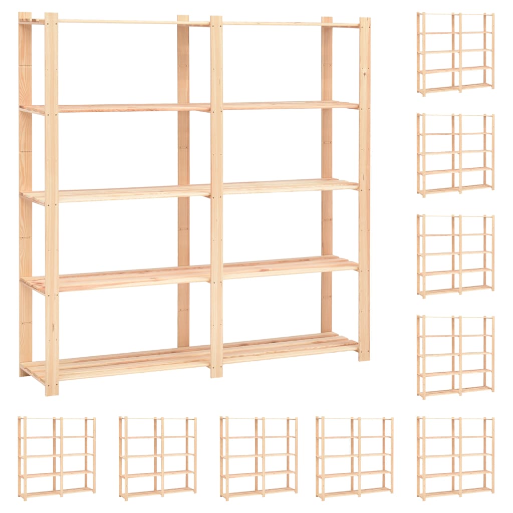 5-Tier Storage Racks 10 pcs 66.9"x15"x66.9" Solid Pinewood 1102.3 lb