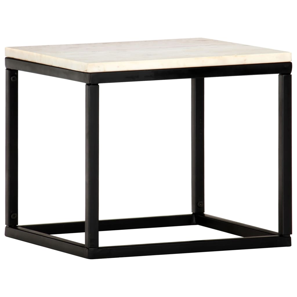 Coffee Table White 15.7"x15.7"x13.8" Real Stone with Marble Texture