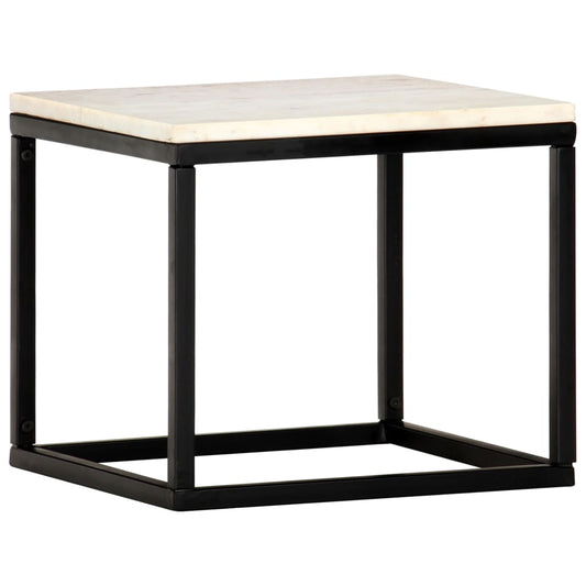 Coffee Table White 15.7"x15.7"x13.8" Real Stone with Marble Texture