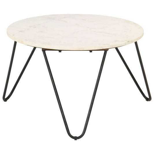 Coffee Table White 25.6"x25.6"x16.5" Real Stone with Marble Texture