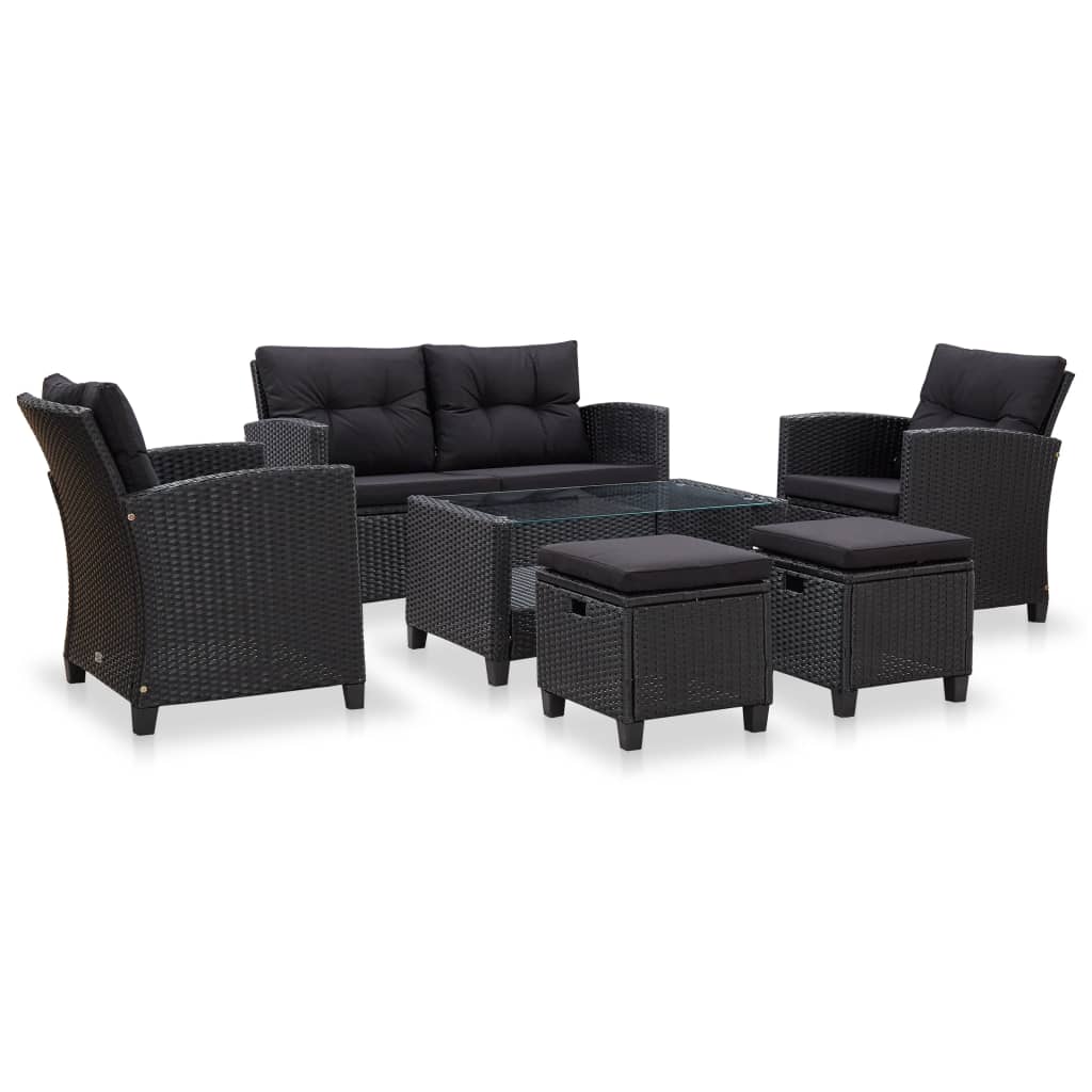 6 Piece Patio Sofa Set with Cushions Poly Rattan Black