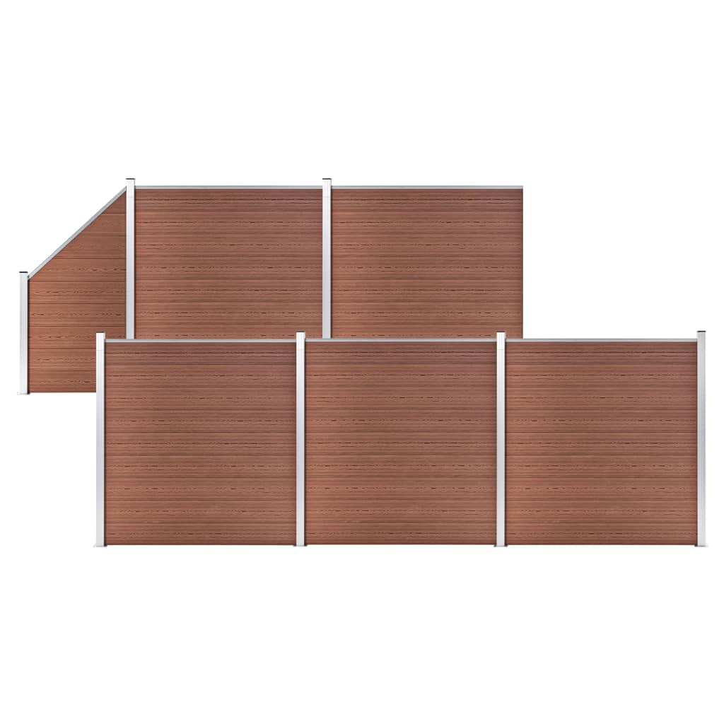 WPC Fence Set 5 Square + 1 Slanted 379.9"x73.2" Brown