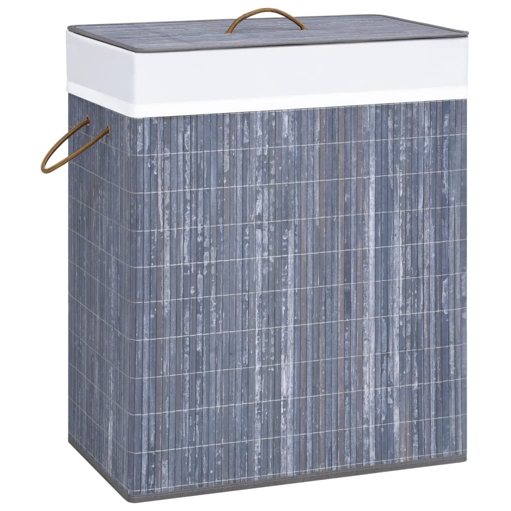 Bamboo Laundry Basket with 2 Sections Gray 26.4 gal