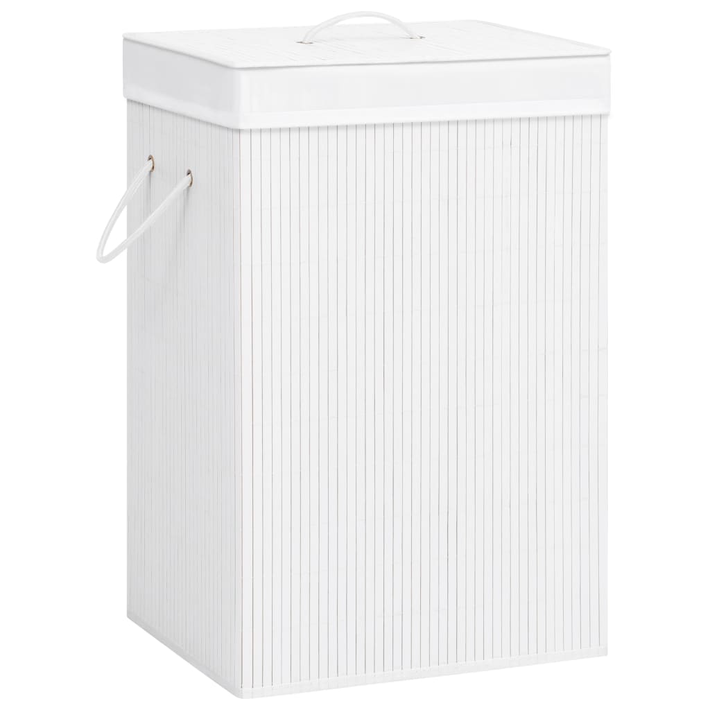 Bamboo Laundry Basket with 2 Sections White 19 gal