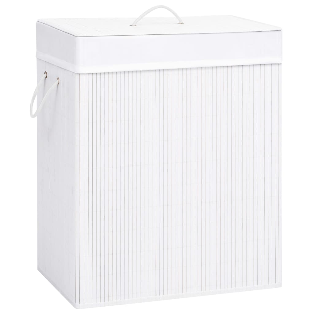 Bamboo Laundry Basket with 2 Sections White 26.4 gal
