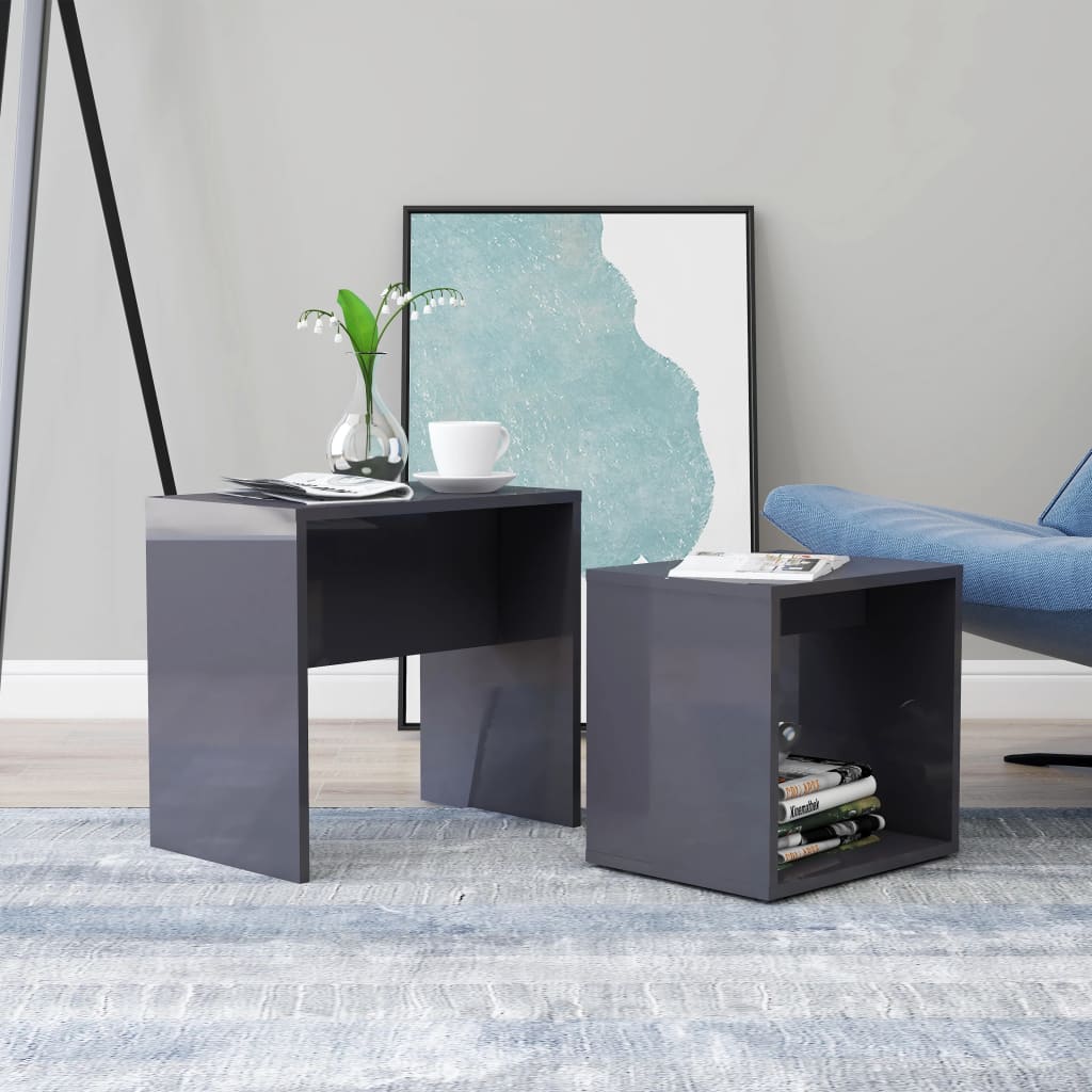 Coffee Table Set High Gloss Gray 18.9"x11.8"x17.7" Engineered Wood