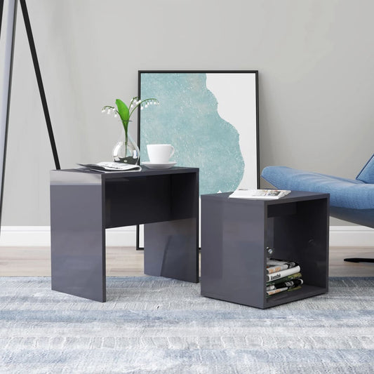 Coffee Table Set High Gloss Gray 18.9"x11.8"x17.7" Engineered Wood