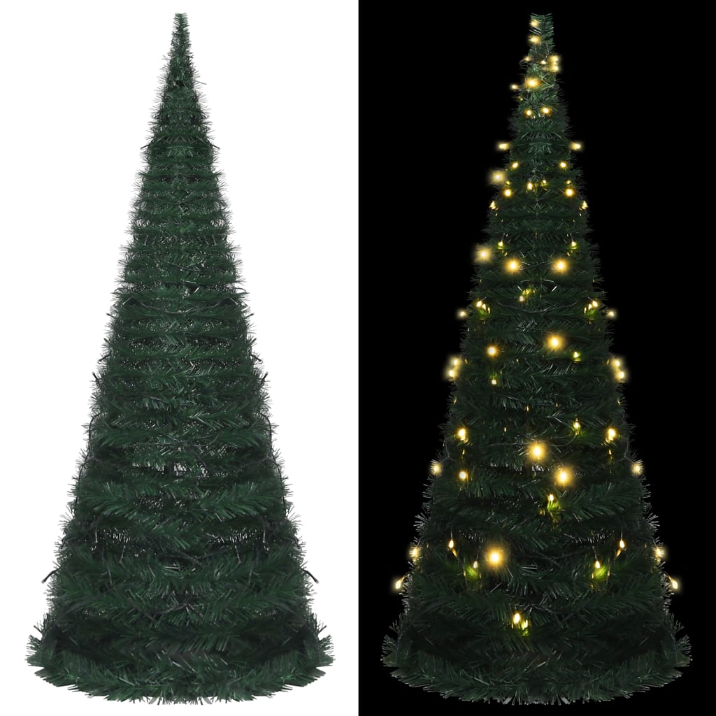 Pop-up String Artificial Christmas Tree with LED Green 7 ft