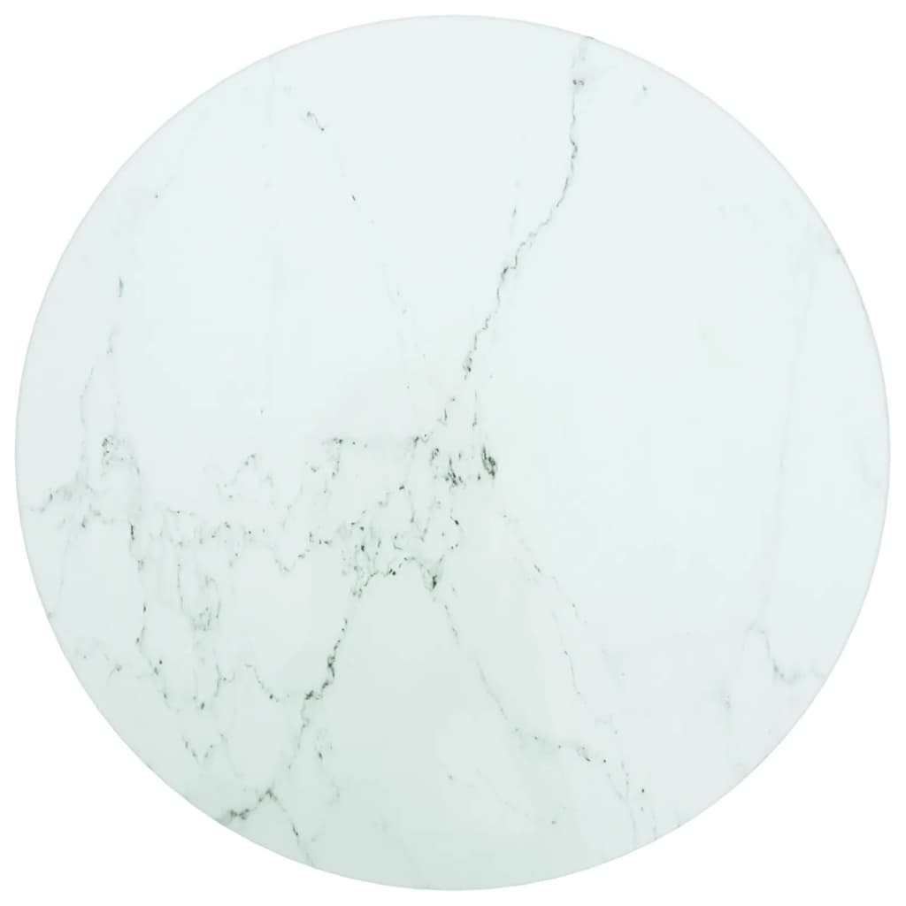 Table Top White Ø 11.8"x0.3" Tempered Glass with Marble Design
