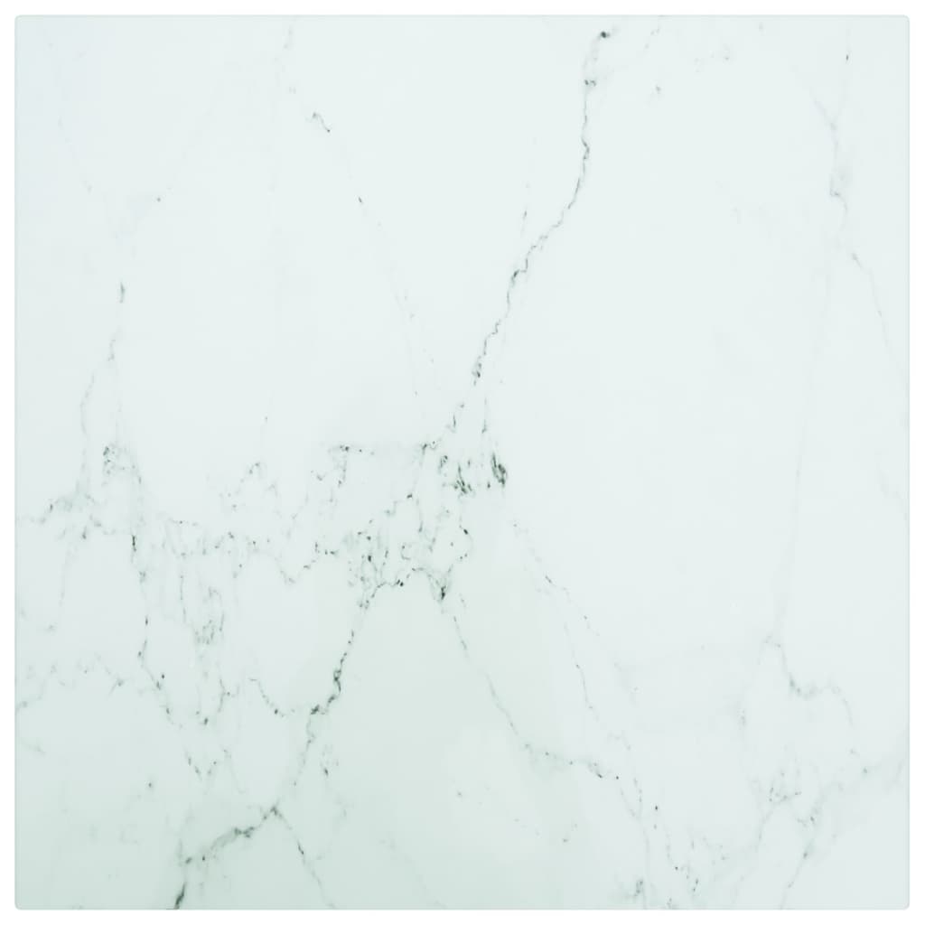 Table Top White 15.7"x15.7" 0.2" Tempered Glass with Marble Design