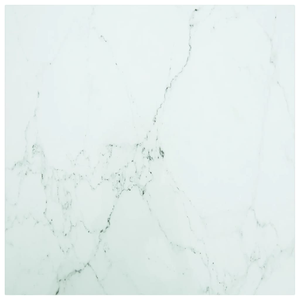 Table Top White 27.6"x27.6" 0.2" Tempered Glass with Marble Design
