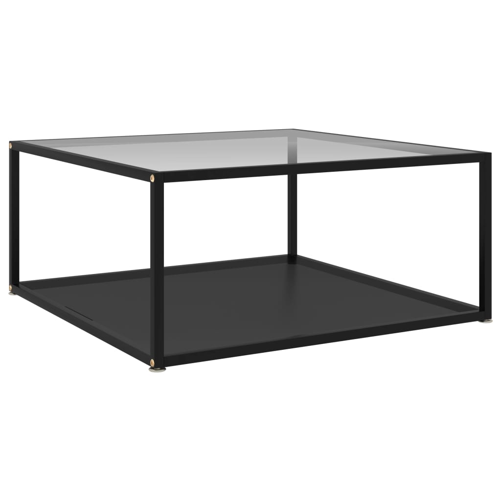 Coffee Table Transparent and Black 31.5"x31.5"x13.8" Tempered Glass