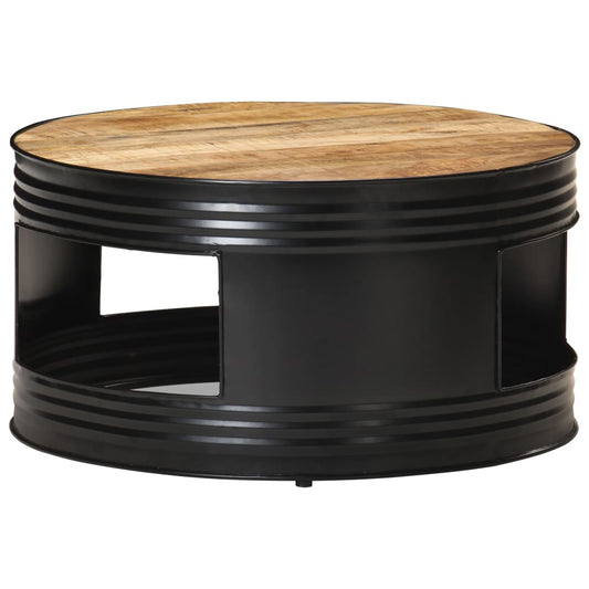 Coffee Table Black 26.8"x26.8"x14.2" Solid Rough Mango Wood