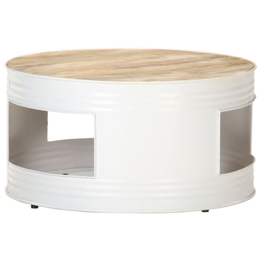 Coffee Table White 26.8"x26.8"x14.2" Solid Mango Wood