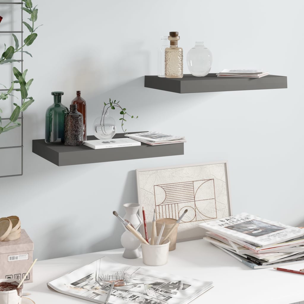 Floating Wall Shelves 2 pcs High Gloss Gray 15.7"x9.1"x1.5" MDF