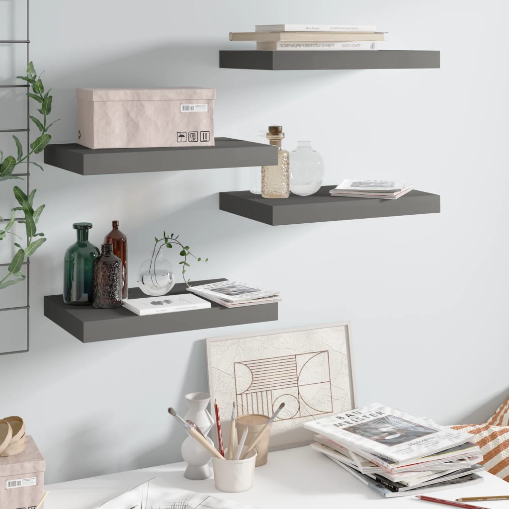 Floating Wall Shelves 4 pcs High Gloss Gray 15.7"x9.1"x1.5" MDF