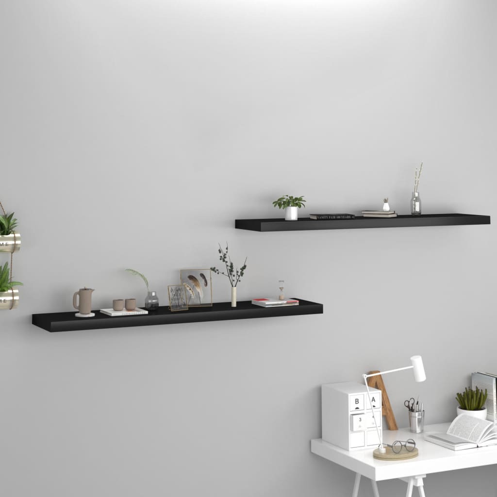 Floating Wall Shelves 2 pcs Black 47.2"x9.3"x1.5" MDF