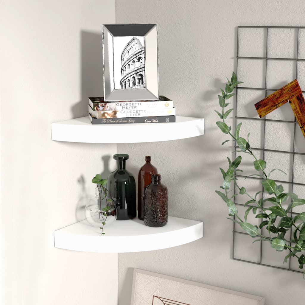 Floating Corner Shelves 2 pcs White 9.8"x9.8"x1.5" MDF