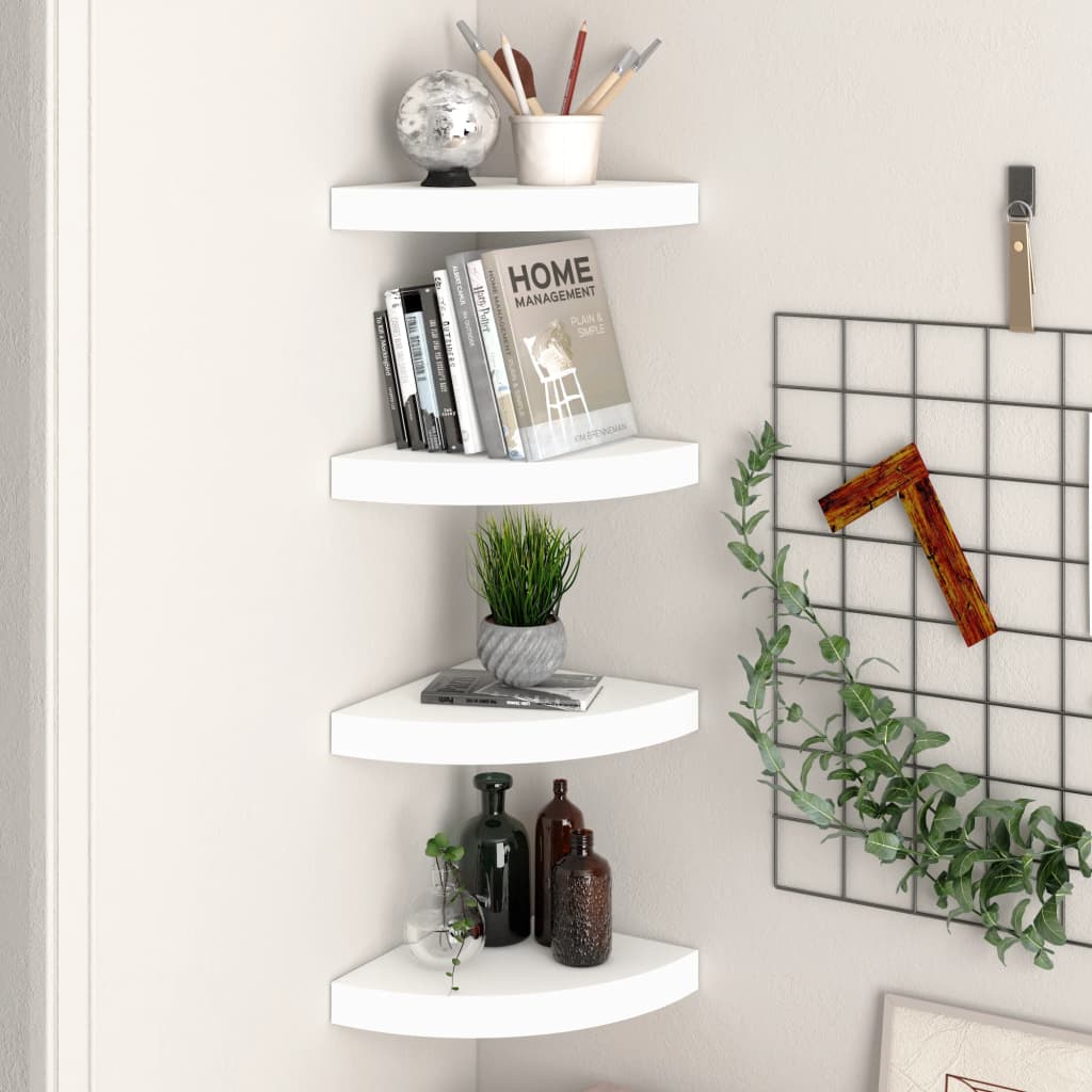 Floating Corner Shelves 4 pcs White 9.8"x9.8"x1.5" MDF