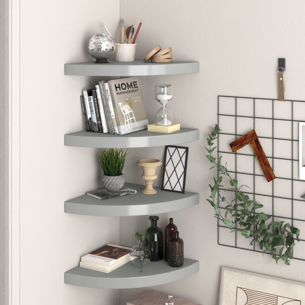 Floating Corner Shelves 4 pcs Gray 13.8"x13.8"x1.5" MDF