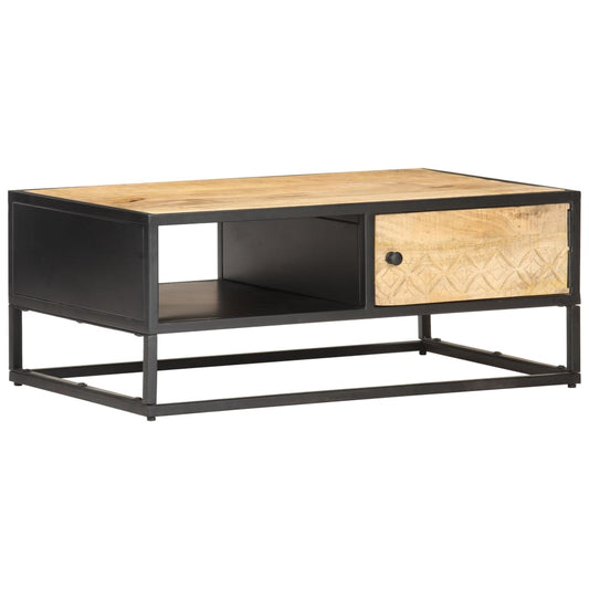 Coffee Table with Carved Door 35.4"x21.7"x14.2" Rough Mango Wood