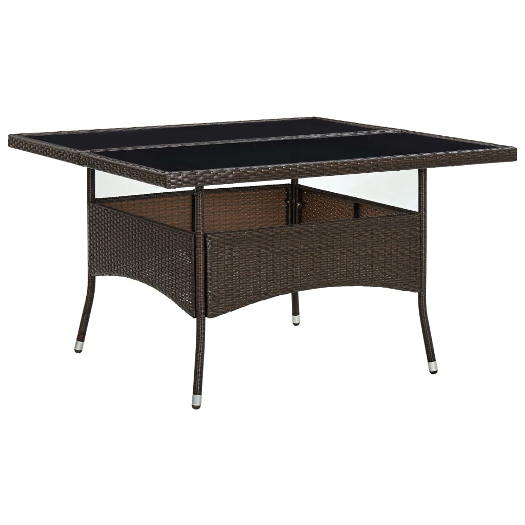 Patio Dining Table Brown Poly Rattan and Glass