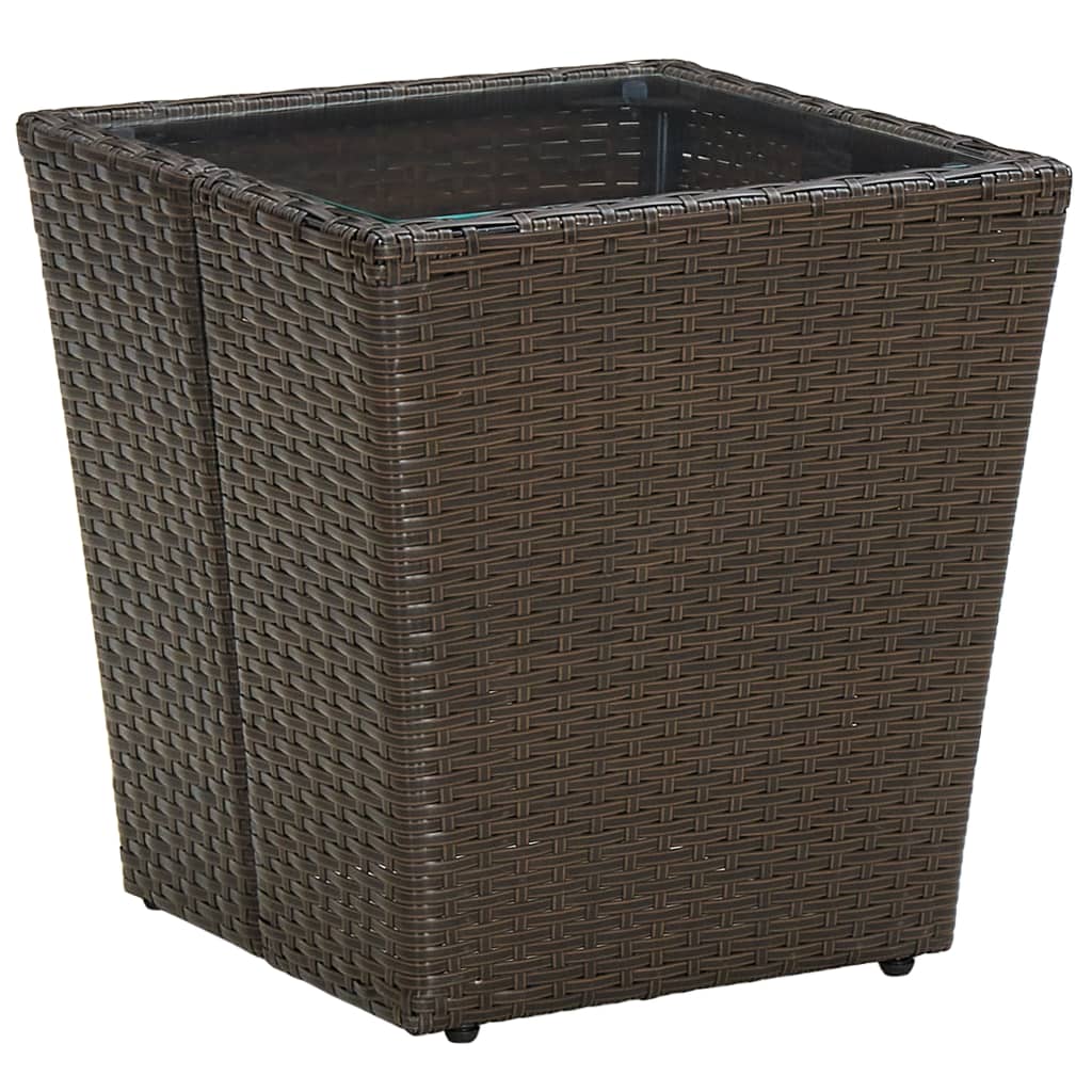 Tea Table Brown 16.3"x16.3"x17.3" Poly Rattan and Tempered Glass