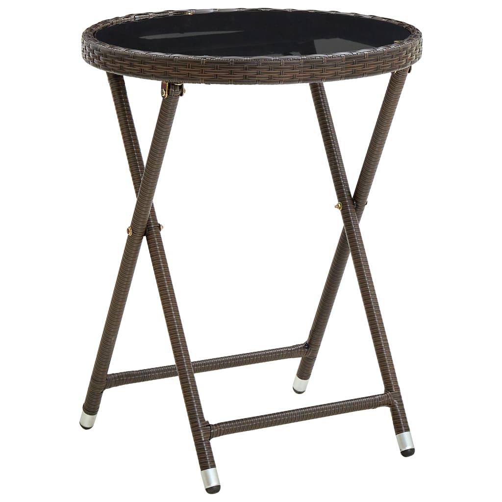 Tea Table Brown 23.6" Poly Rattan and Tempered Glass