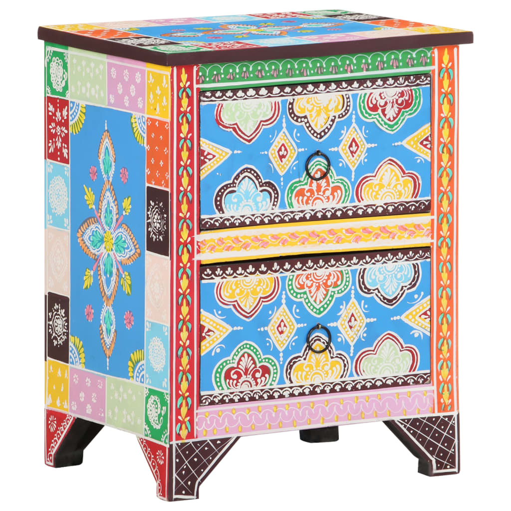 Hand Painted Bedside Cabinet 15.7"x11.8"x19.7" Solid Mango Wood