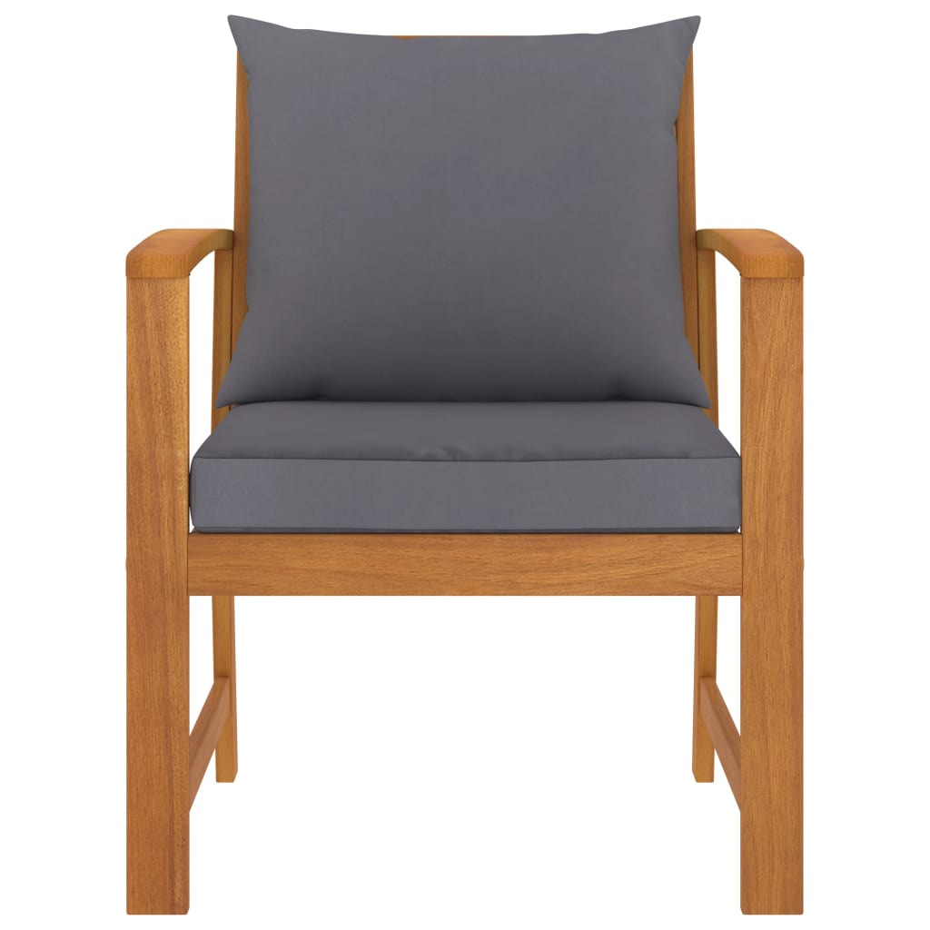 Patio Chairs 2 pcs with Dark Gray Cushion Solid Acacia Wood