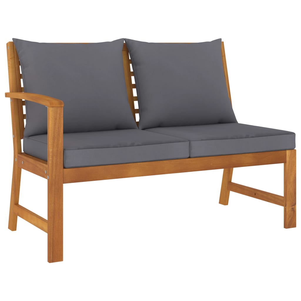 Patio Bench 45.1" with Dark Gray Cushion Solid Acacia Wood