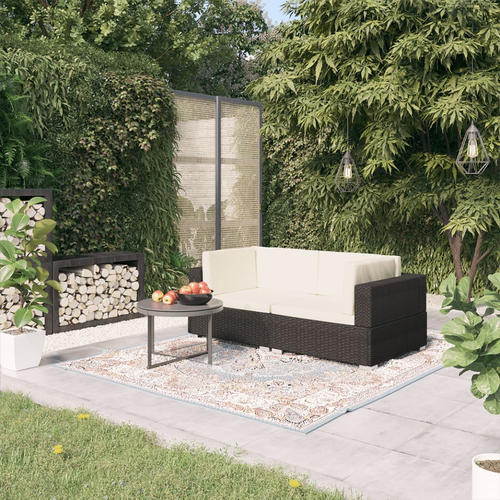 2 Piece Patio Sofa Set with Cushions Poly Rattan Black