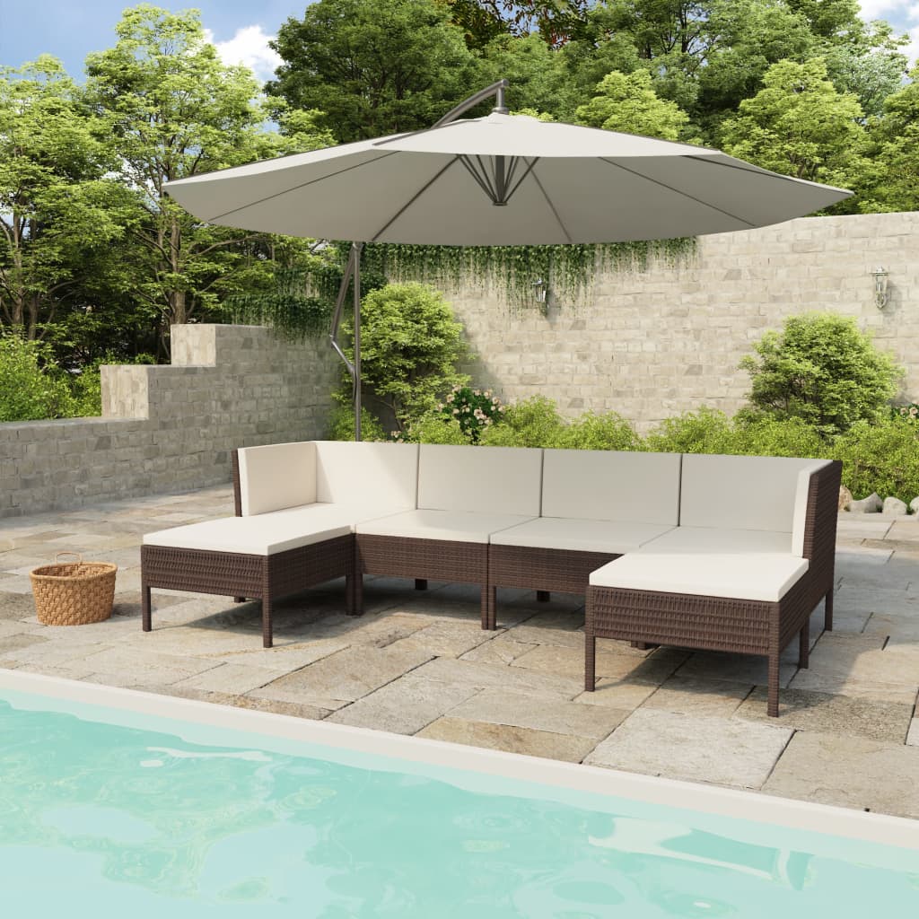 6 Piece Patio Lounge Set with Cushions Poly Rattan Brown