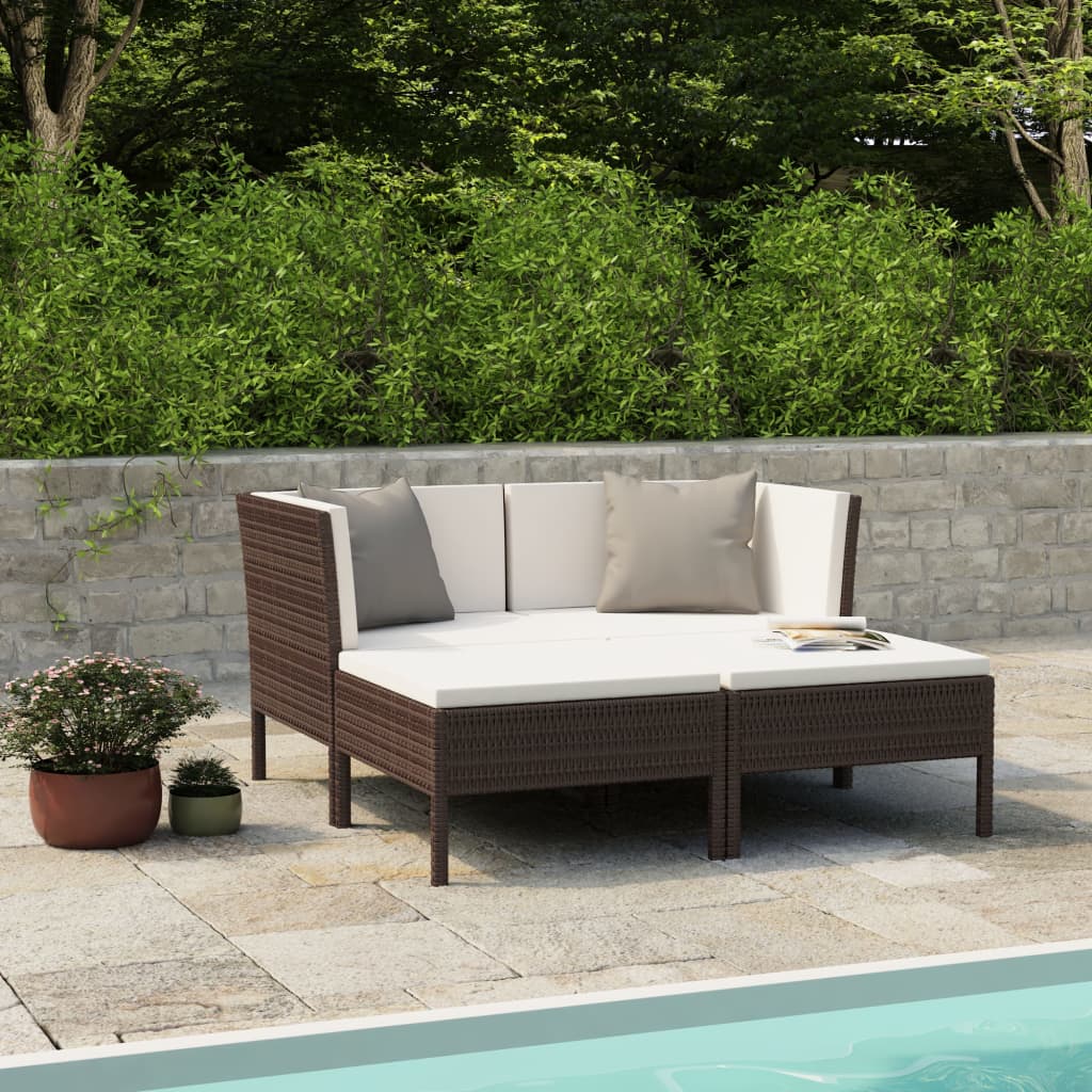 4 Piece Patio Lounge Set with Cushions Poly Rattan Brown