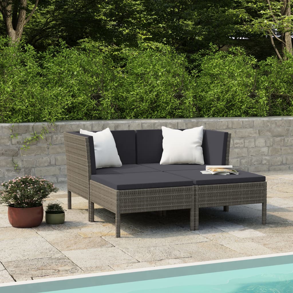 4 Piece Patio Lounge Set with Cushions Poly Rattan Gray