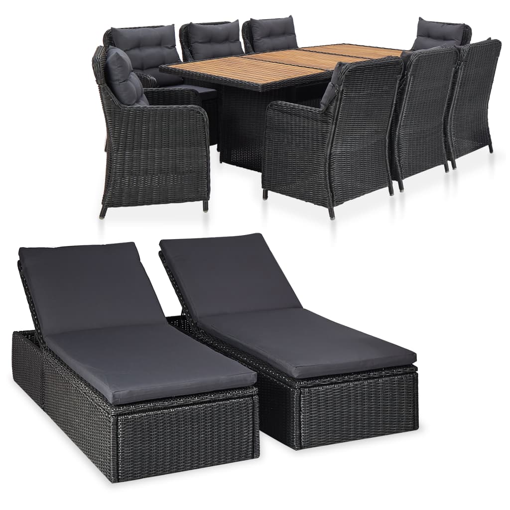 11 Piece Patio Dining Set Poly Rattan Black