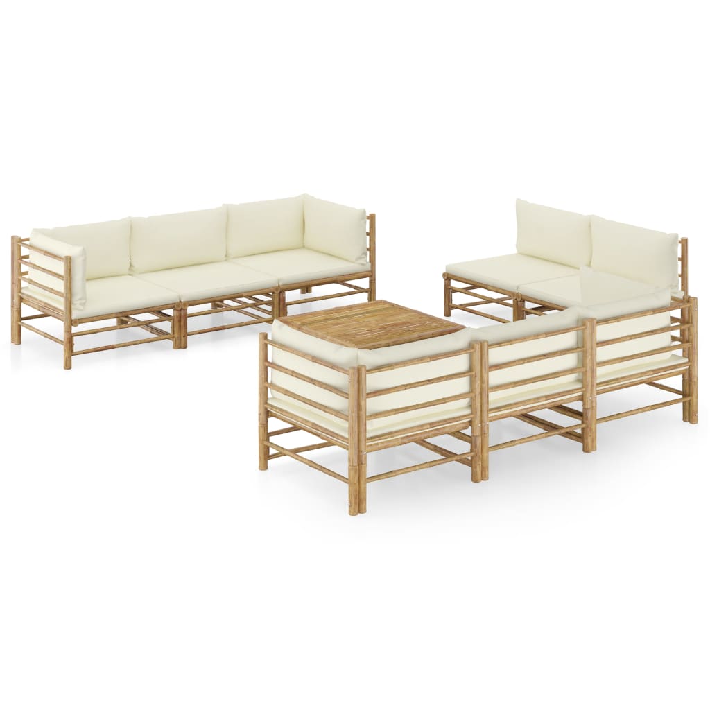 9 Piece Patio Lounge Set with Cream White Cushions Bamboo