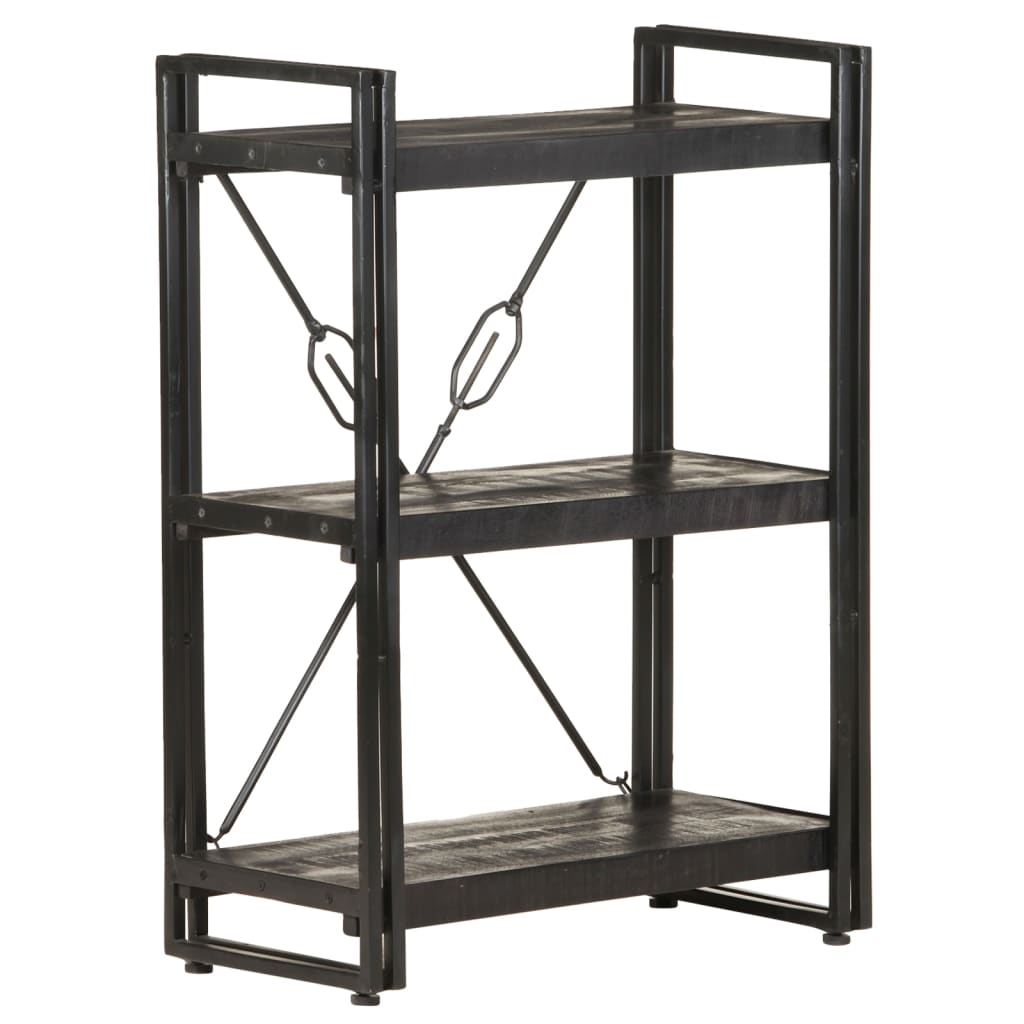 3-Tier Bookcase Black 23.6"x11.8"x31.5" Solid Mango Wood