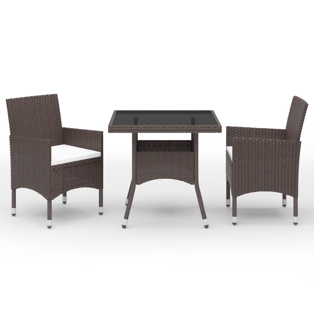 3 Piece Patio Dining Set Brown Poly Rattan and Glass