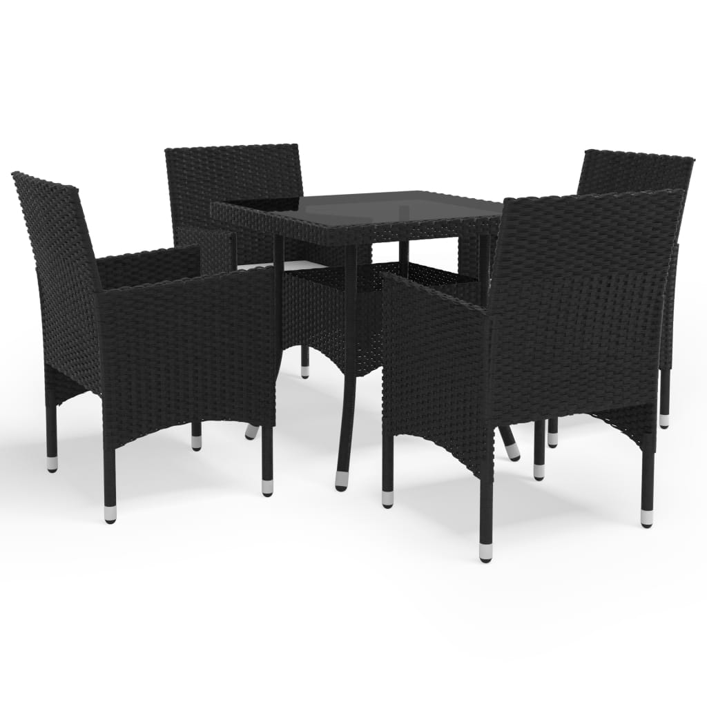 5 Piece Patio Dining Set Black Poly Rattan and Glass