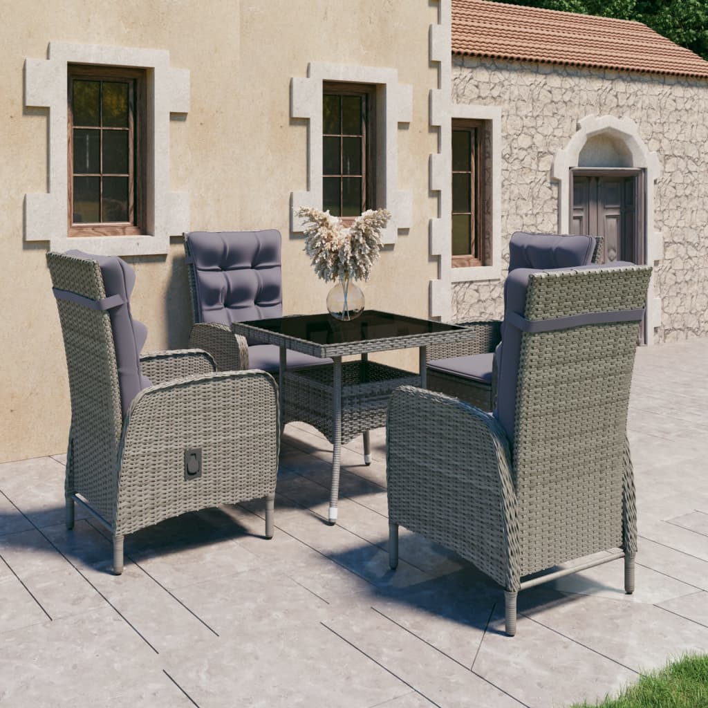 5 Piece Patio Dining Set Poly Rattan and Glass Gray