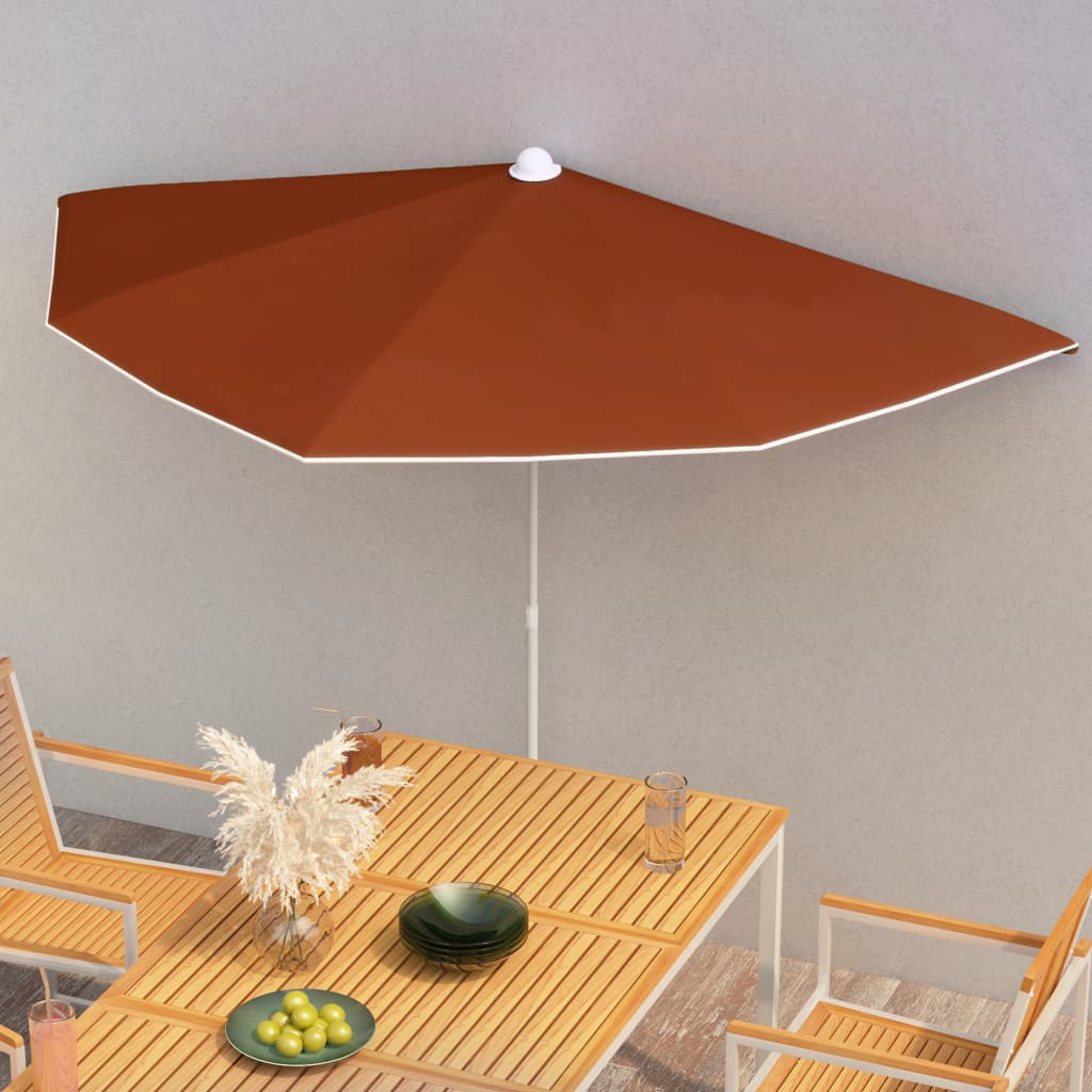 Garden Half Parasol with Pole 70.9"x35.4" Terracotta